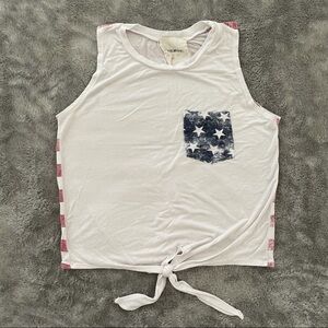 American Rebel Sleeveless Front Knot Stars & Stripes Flag Top XS